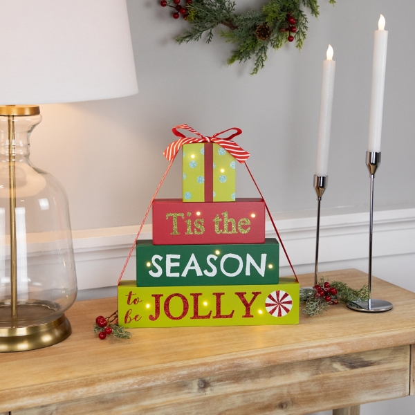 Pre-Lit Season to be Jolly Gift Box Decoration