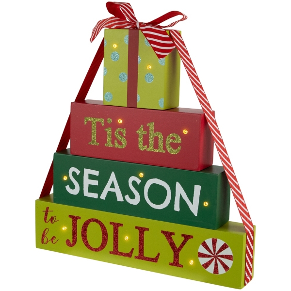 Pre-Lit Season to be Jolly Gift Box Decoration