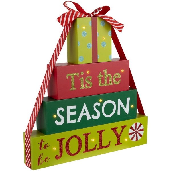 Pre-Lit Season to be Jolly Gift Box Decoration