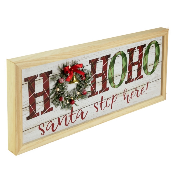 Plaid Ho Ho Ho LED Wreath Wall Plaque