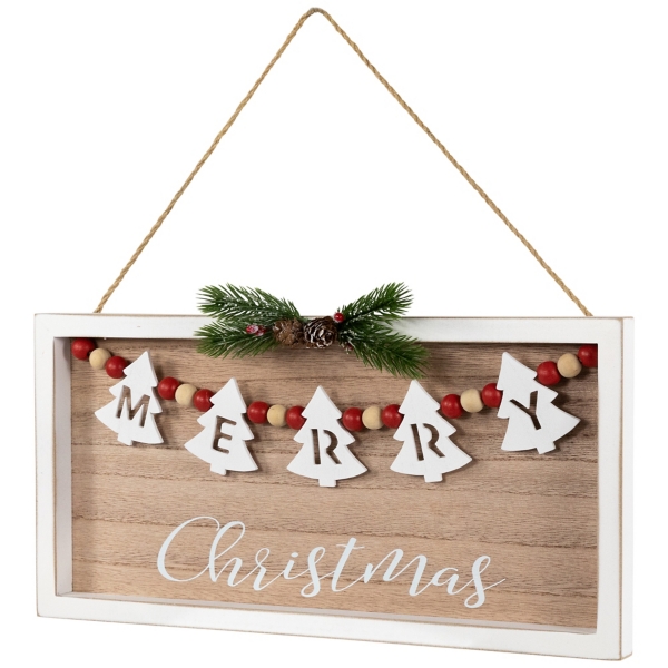 Merry Christmas Beaded Wood Wall Plaque