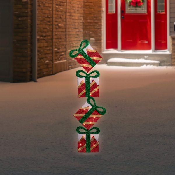 Pre-Lit Outdoor Tinsel Stacked Gift Boxes