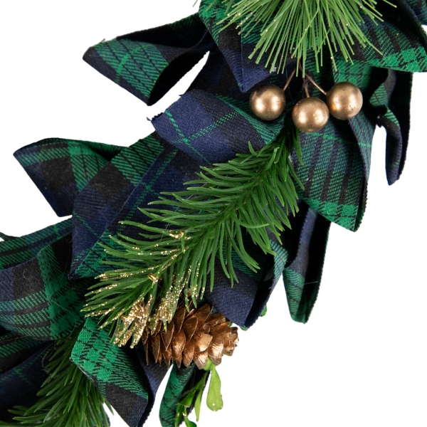 Blue and Green Plaid Ribbon Wreath
