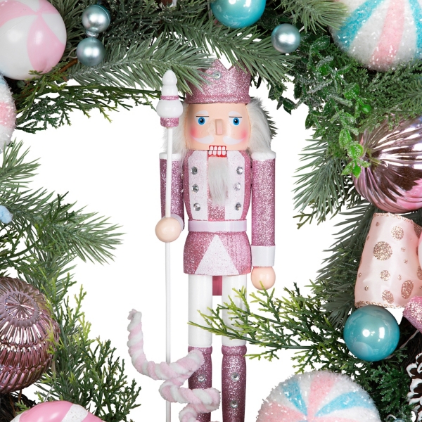 Pastel Nutcracker and Ornaments Wreath