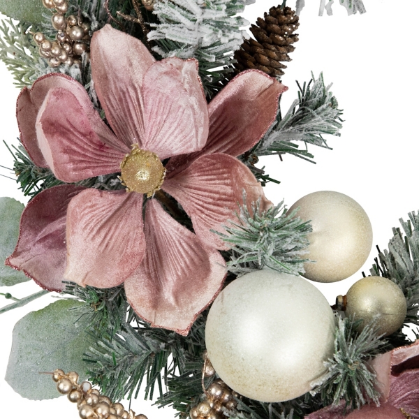 Pink Poinsettia and Ornaments Wreath