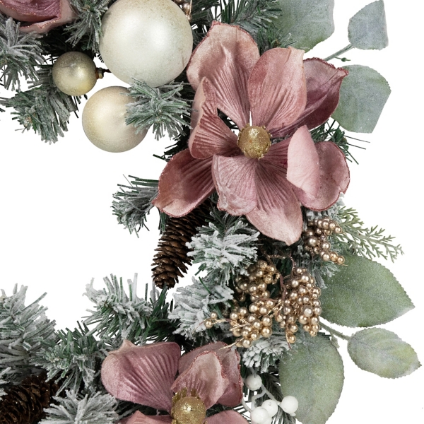 Pink Poinsettia and Ornaments Wreath