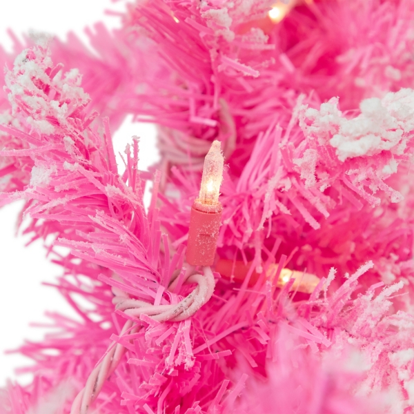 Pre-Lit Pink Flocked Pine Garland