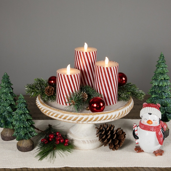 LED Flickering Candy Cane Pillar Candles, Set of 3