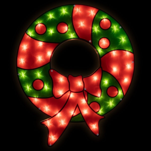 LED Green & Red Wreath Window Silhouette