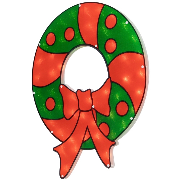 LED Green & Red Wreath Window Silhouette