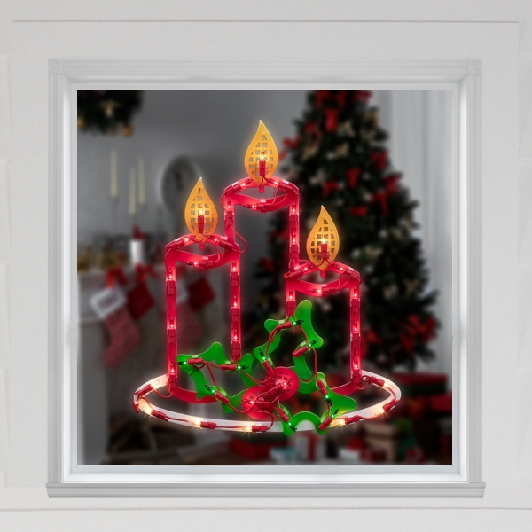 LED Christmas Candles with Holly Window Silhouette