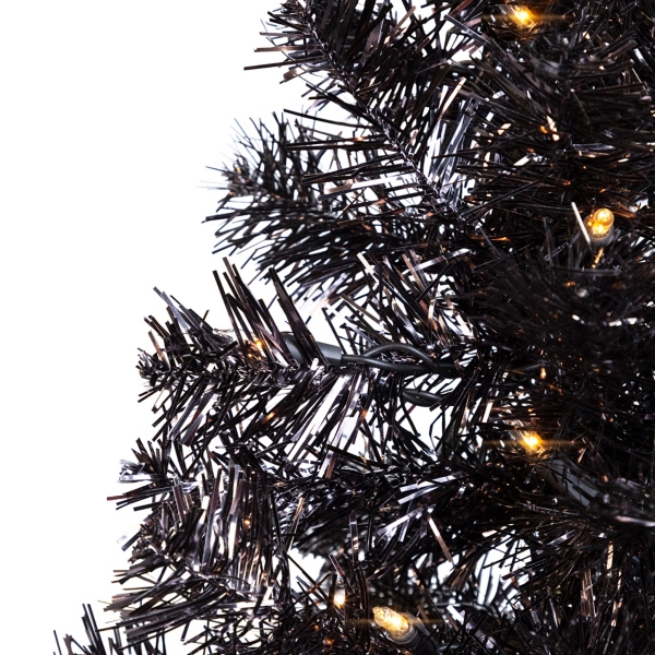 Pre-Lit Black Tinsel Halloween Tree, 3 ft.
