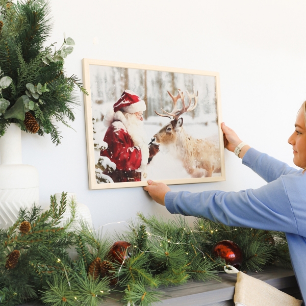 Santa with Reindeer Framed Art Print
