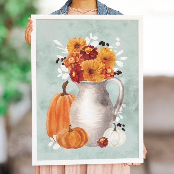 Autumn Florals in Jug Vase Framed Art Print