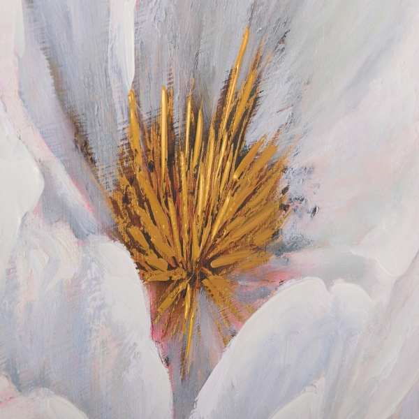 White and Gold Flower Framed Canvas Art Print