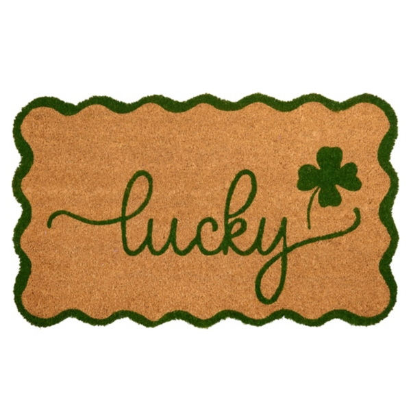Lucky Shamrock Scalloped Coir Doormat