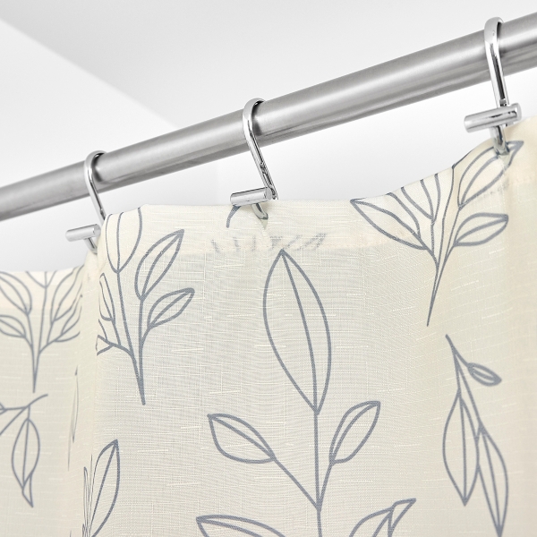 iDesign White Polyester Leaves Shower Curtain