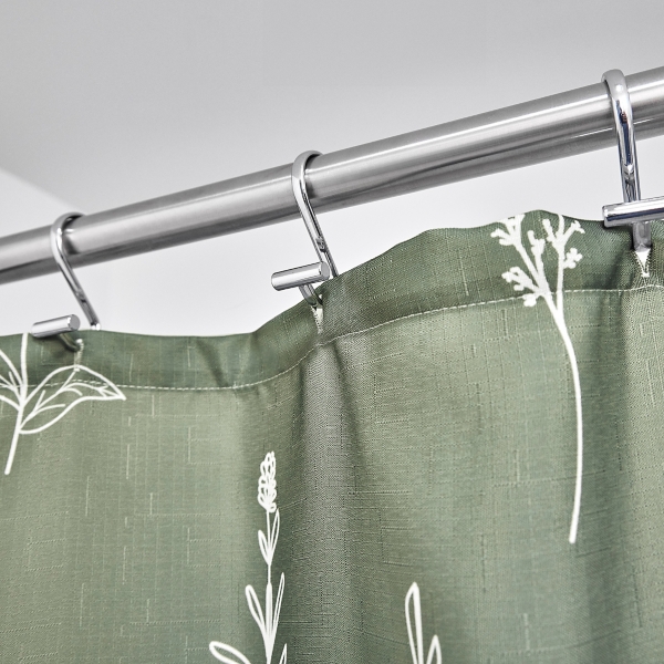 iDesign Green Polyester Boho Floral Shower Curtain