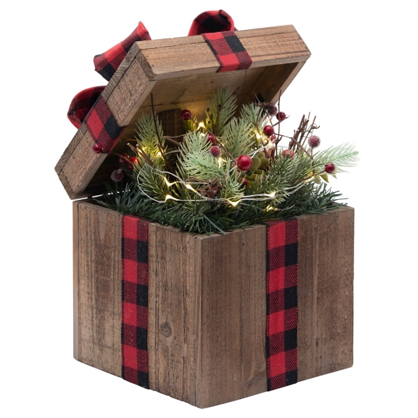 Brown LED Pine Arrangement Gift Box