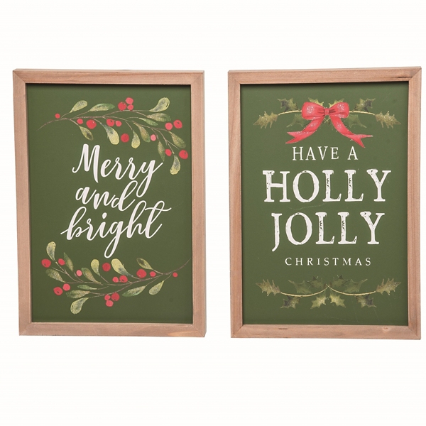 Holly Jolly Merry & Bright Wall Plaques, Set of 2
