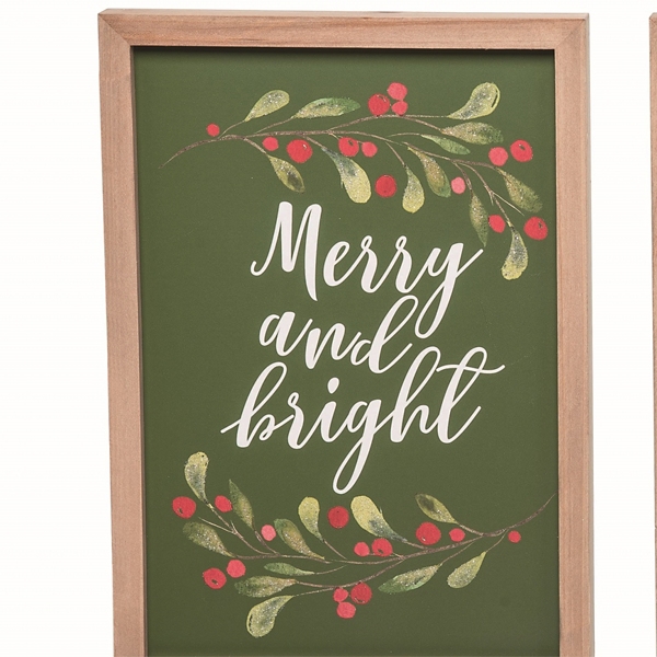 Holly Jolly Merry & Bright Wall Plaques, Set of 2