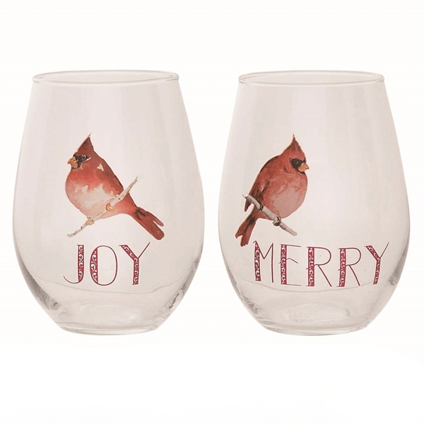 Christmas Cardinal Stemless Wine Glasses, Set of 4