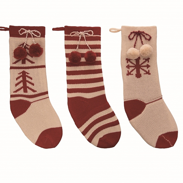 Red and White Knit Christmas Stockings, Set of 2