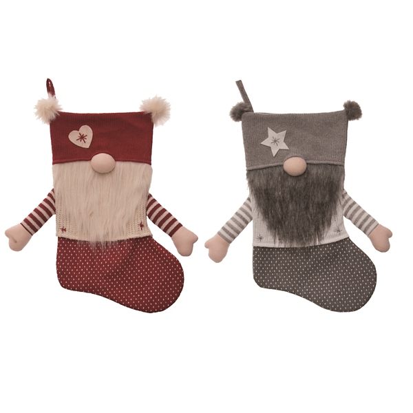 Red and Gray Gnome Christmas Stockings, Set of 2