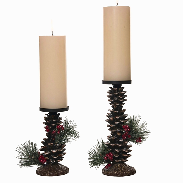 Rustic Pinecone Candle Holders, Set of 2