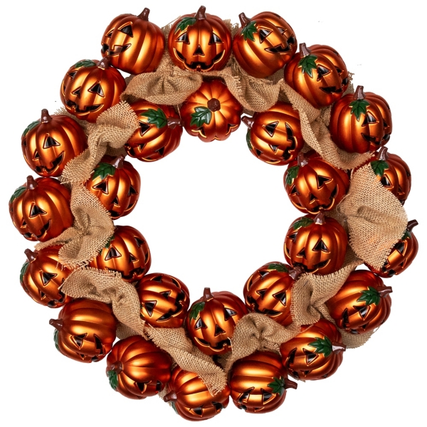 Jack o Lantern and Burlap Halloween Wreath