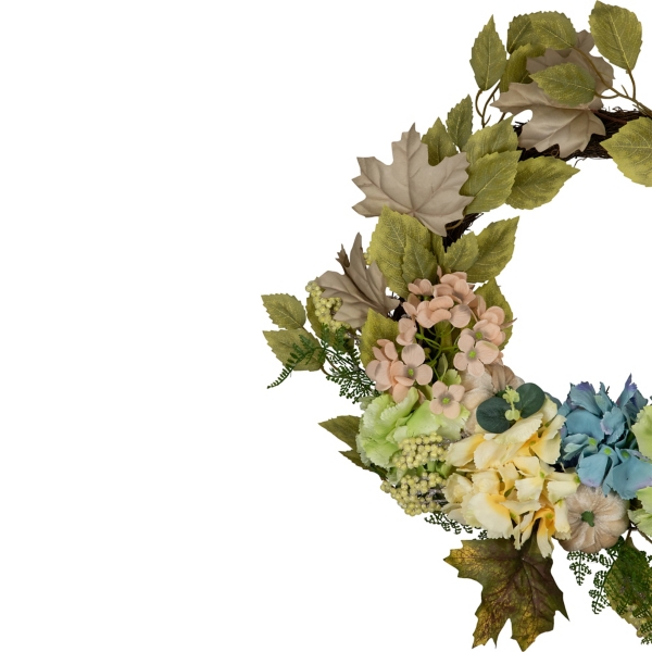 Green and Blue Floral and Gourds Fall Wreath