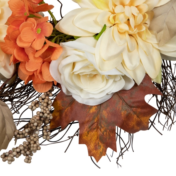 Orange and Cream Foliage and Floral Fall Wreath