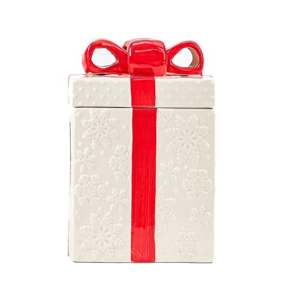 Red Ribbon Gift Box Cookie Jars, Set of 2