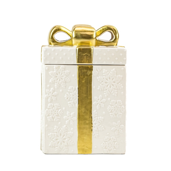 Gold Ribbon Gift Box Cookie Jars, Set of 2