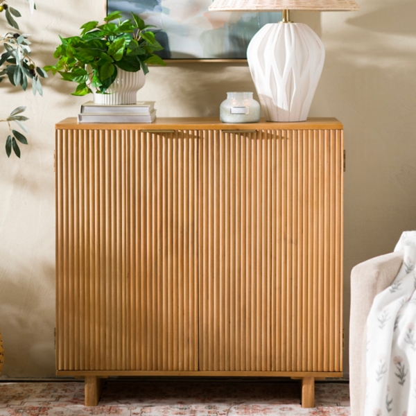 Leighton Natural Ribbed Wood Cabinet
