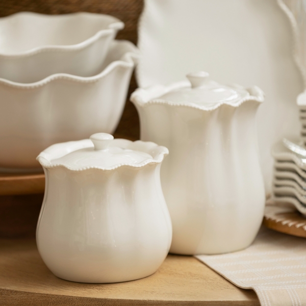 Small White Wavy Beaded Canister