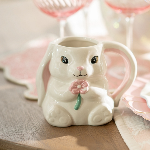 Bunny with Flower Shaped Mug