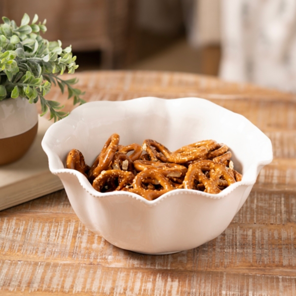 White Wavy Beaded Serving Bowl