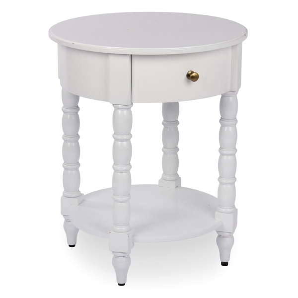 Palmer White Wood Round Charging End Table