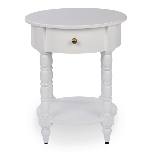 Palmer White Wood Round Charging End Table