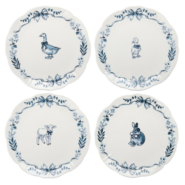 Blue Easter Animals Toile Salad Plates, Set of 4 | Kirklands Home
