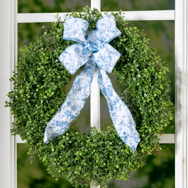 Boxwood Toile Bow Wreath