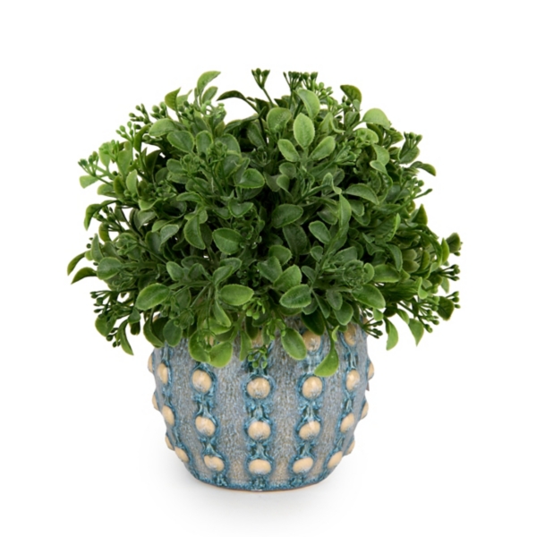 Eucalyptus Thistle Arrangement in Blue Dot Vase