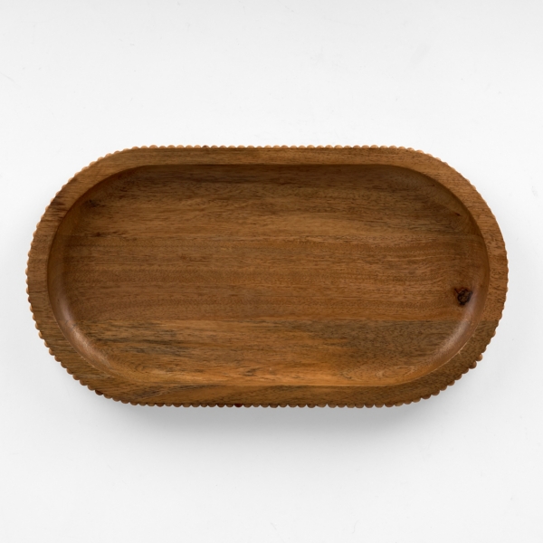 Oval Natural Wood Beaded Serving Platter