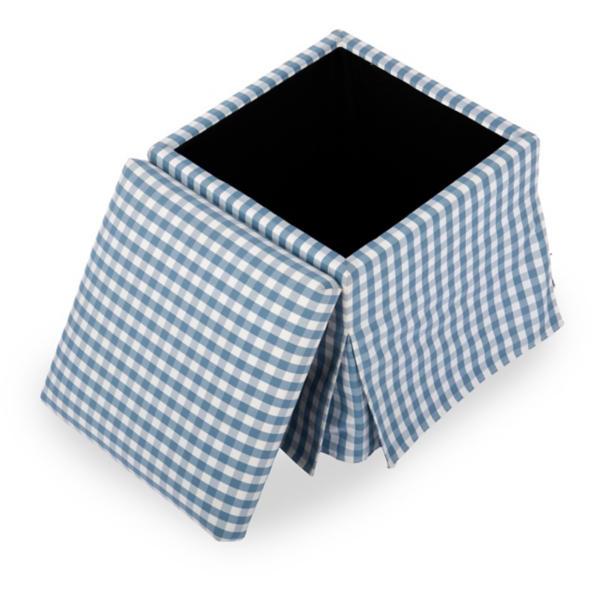 Blue Gingham Skirted Storage Ottoman