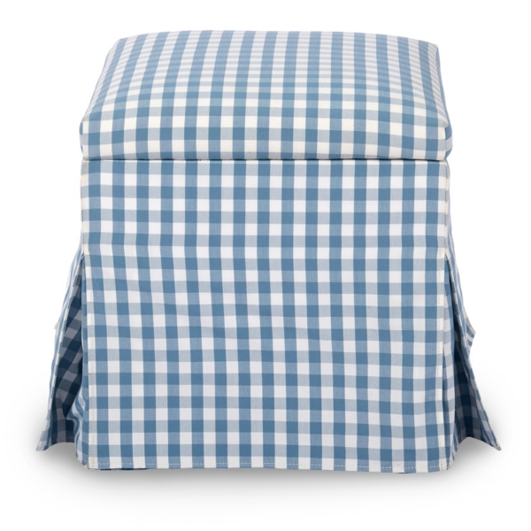 Blue Gingham Skirted Storage Ottoman