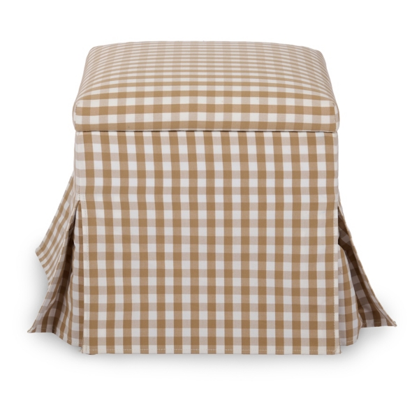 Taupe Gingham Skirted Storage Ottoman