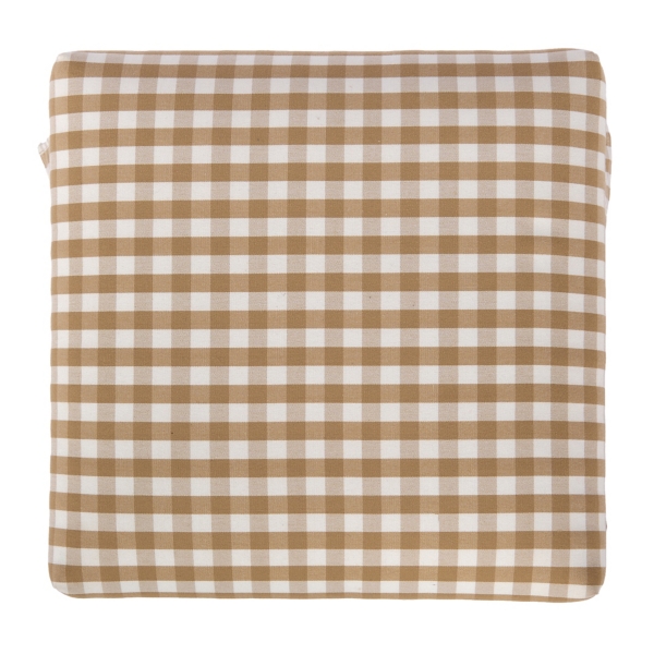 Taupe Gingham Skirted Storage Ottoman