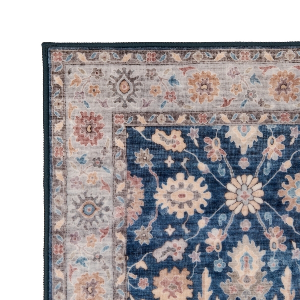 Nora Blue Floral Washable Runner, 2x7