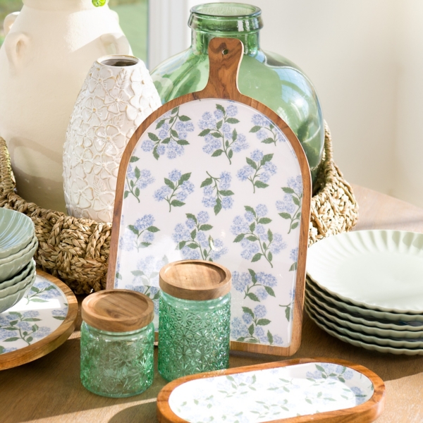Natural Wood Hydrangea Print Serving Board | Kirklands Home